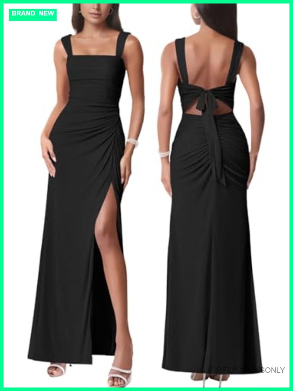 Sexy Mesh Ruched Maxi Dress Sleeveless Tie Back Split Party Cocktail
